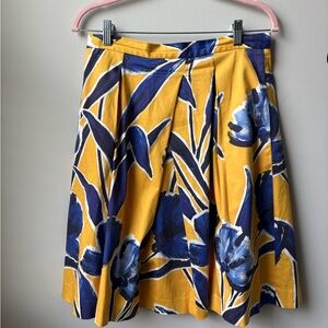 ANTONIO MELANI Yellow and Blue Floral A-Line Skirt
